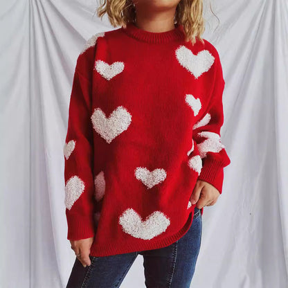 Damen Strickpullover Herzapplikationen - Norvielle