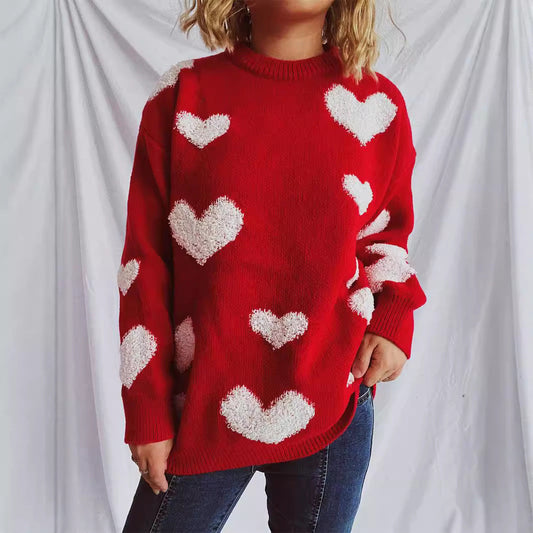 Damen Strickpullover Herzapplikationen - Norvielle