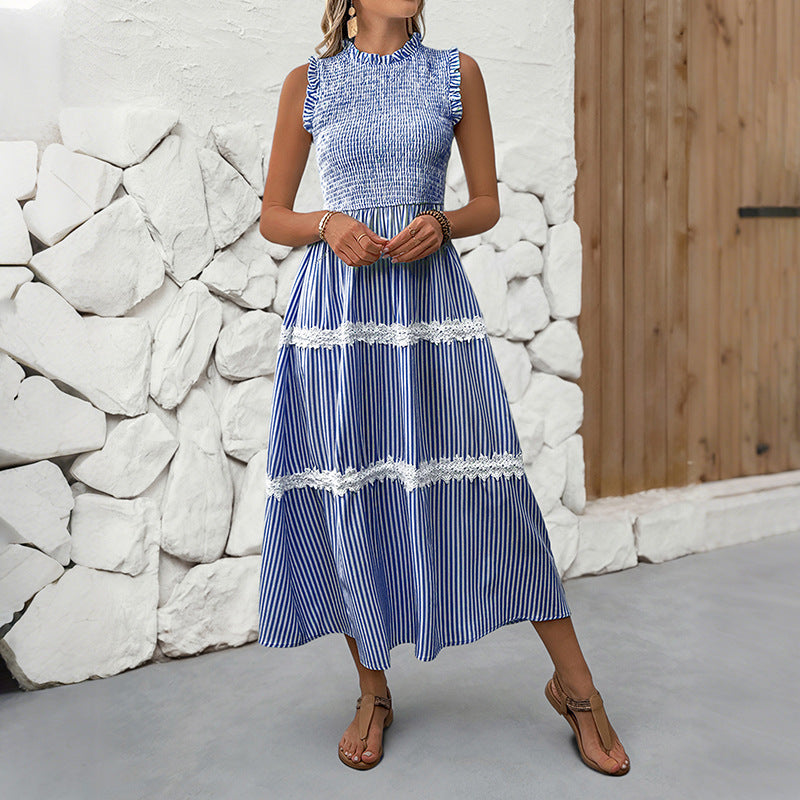 Damen Maxikleid Gestreift Voluminöse Rüschen Norvielle