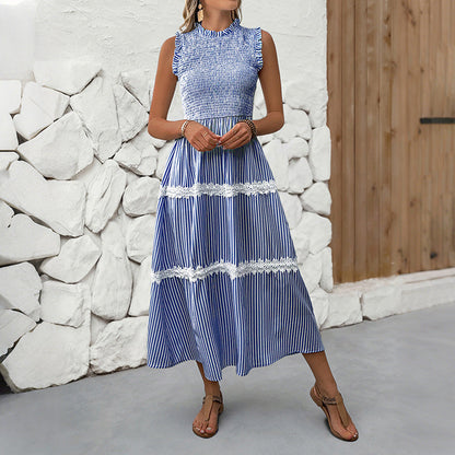 Damen Maxikleid Gestreift Voluminöse Rüschen Norvielle