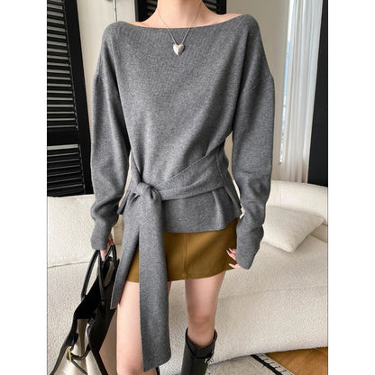 Damen Wollpullover mit Bindegürtel Norvielle - Norvielle
