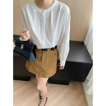 Damen Bluse mit Puffärmeln und Knöpfen Norvielle
