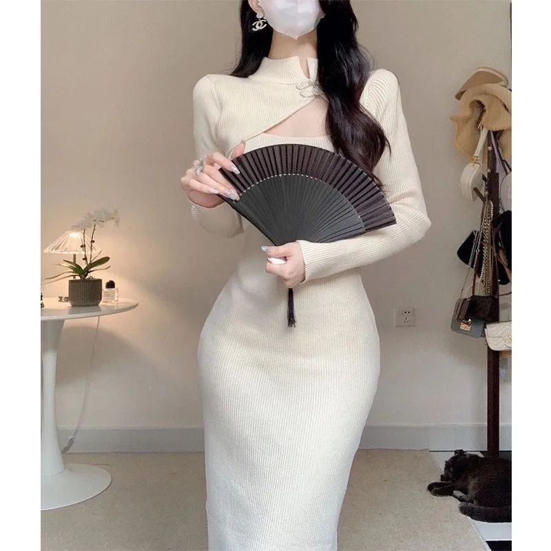 Damen Midikleid Asymmetrisch Strukturstrick
