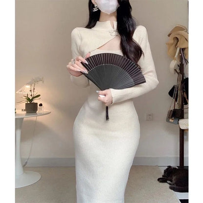 Damen Midikleid Asymmetrisch Strukturstrick