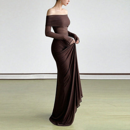 Damen Off-Shoulder Maxikleid Rüschendetails Langarm