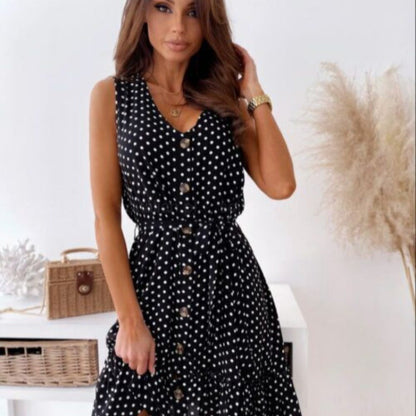 Damen Knielanges Sommerkleid mit Knopfverschluss und Taillengürtel