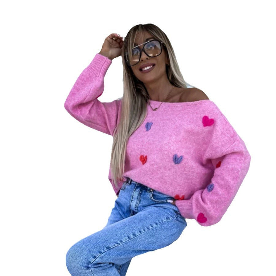 Damen Pullover Bunt Herzmotive Norvielle