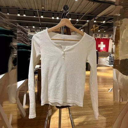 Damen Langärmliges Henley-Shirt Weicher Baumwollmix Norvielle