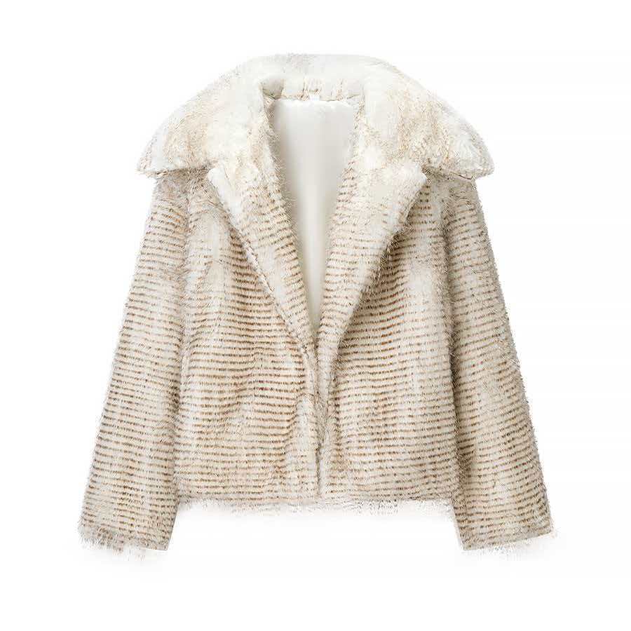 Damen Kunstpelzjacke Stilvoller Kragen Schwarz Norvielle - Norvielle