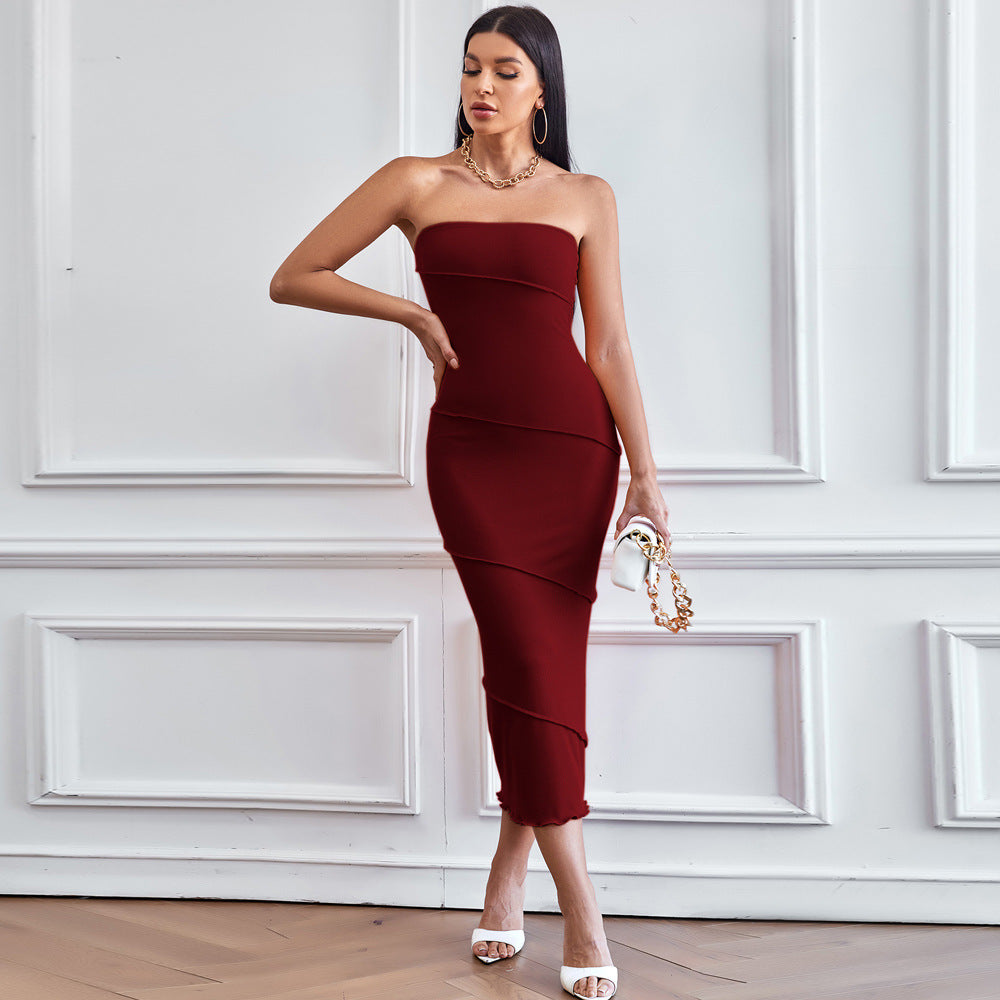 Damen Midikleid Tailliert Schulterfrei Norvielle