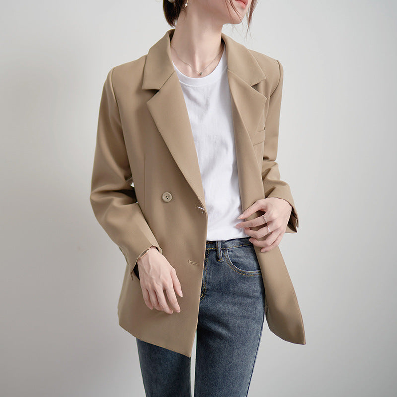 Damen Oversized Blazer Doppelter Knopfleiste Schwarz - Norvielle