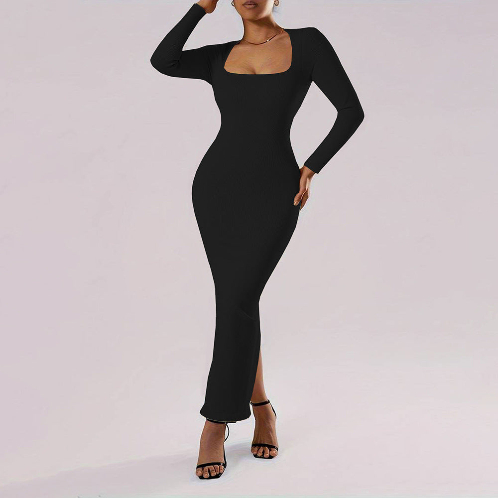 Damen Maxikleid Langarm Figurfreundlich Tiefes Dekolleté