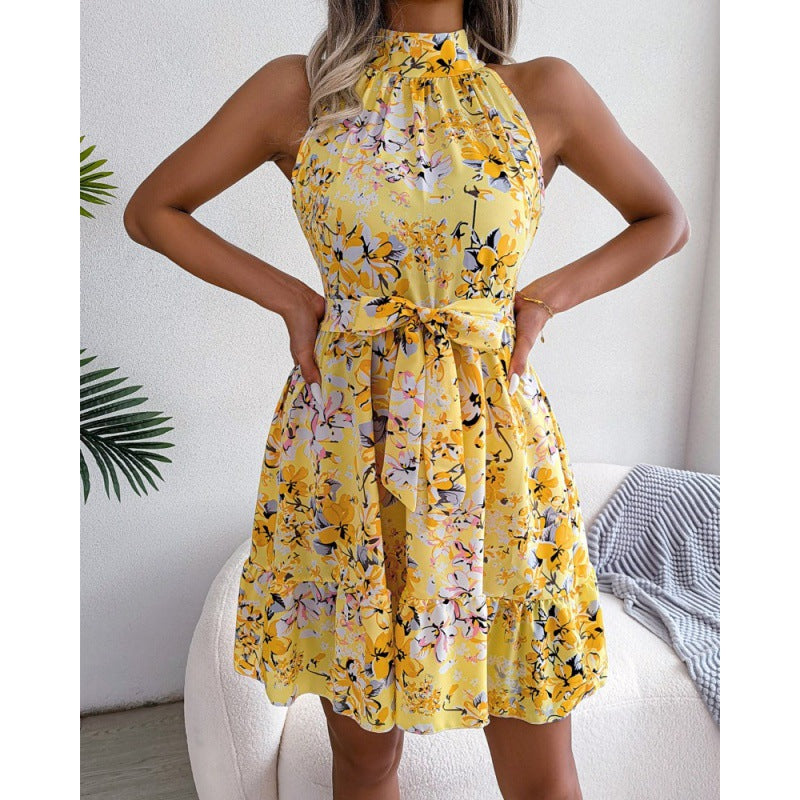 Damen Halterkleid mit Blumenmuster Voluminöser Rock