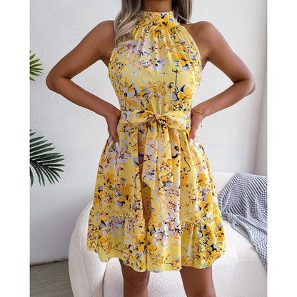 Damen Halterkleid mit Blumenmuster Voluminöser Rock