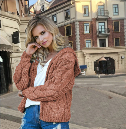 Damen Grobstrickjacke Kapuze Asymmetrisch Norvielle