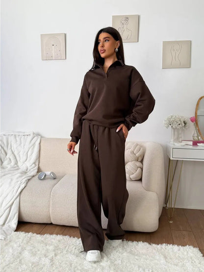 Damen Poloshirt Jogginghosen Set Baumwolle Beige