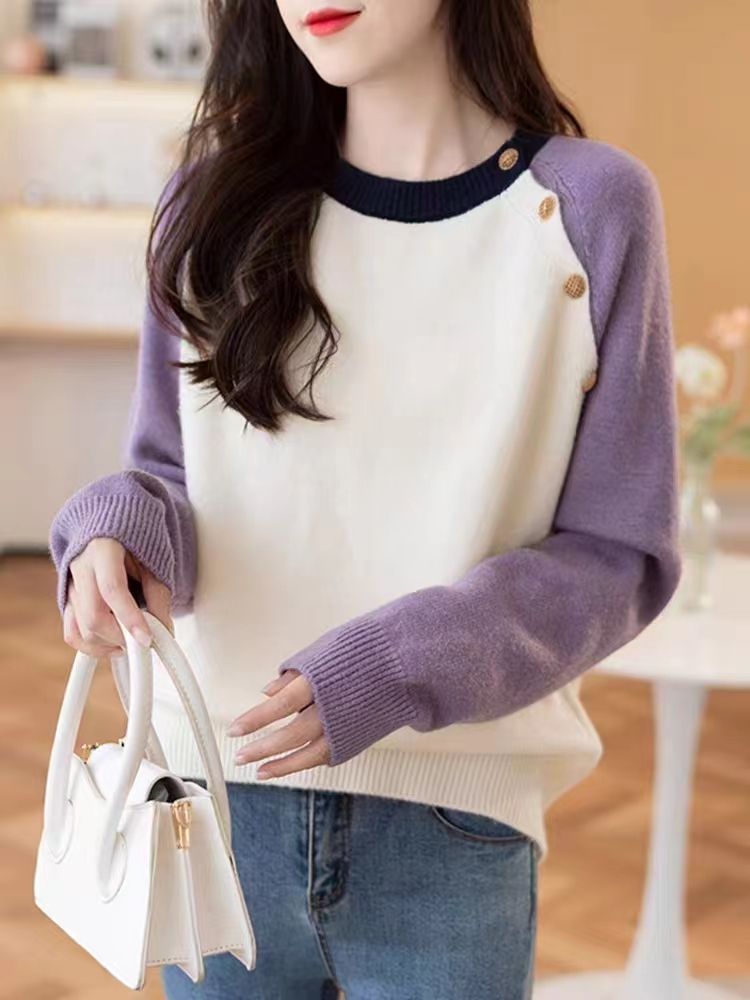Damen Strickpullover Große Knöpfe Norvielle
