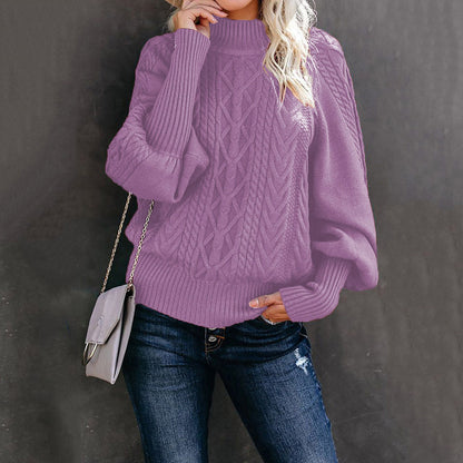 Damen Strickpullover Stehkragen Zopfmuster