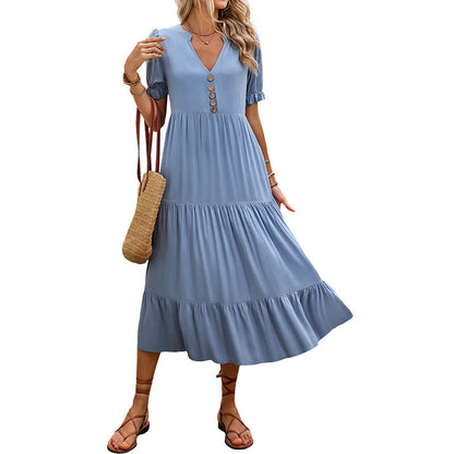 Damen Maxikleid mit Knopfverschluss und schwingendem Rock Norvielle