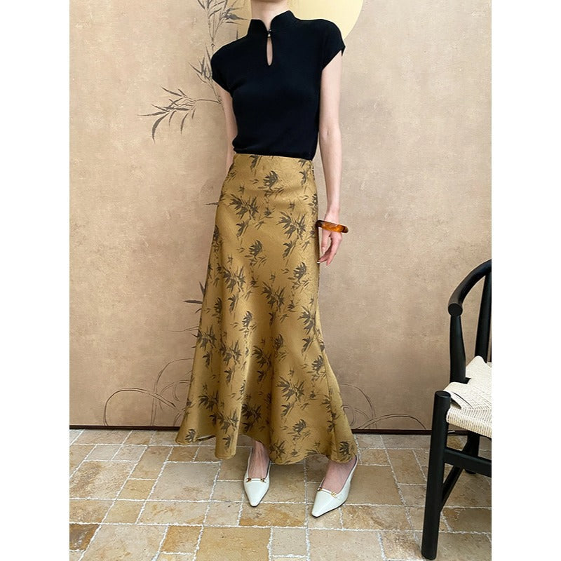 Damen Maxirock Floralmuster Seide Lang