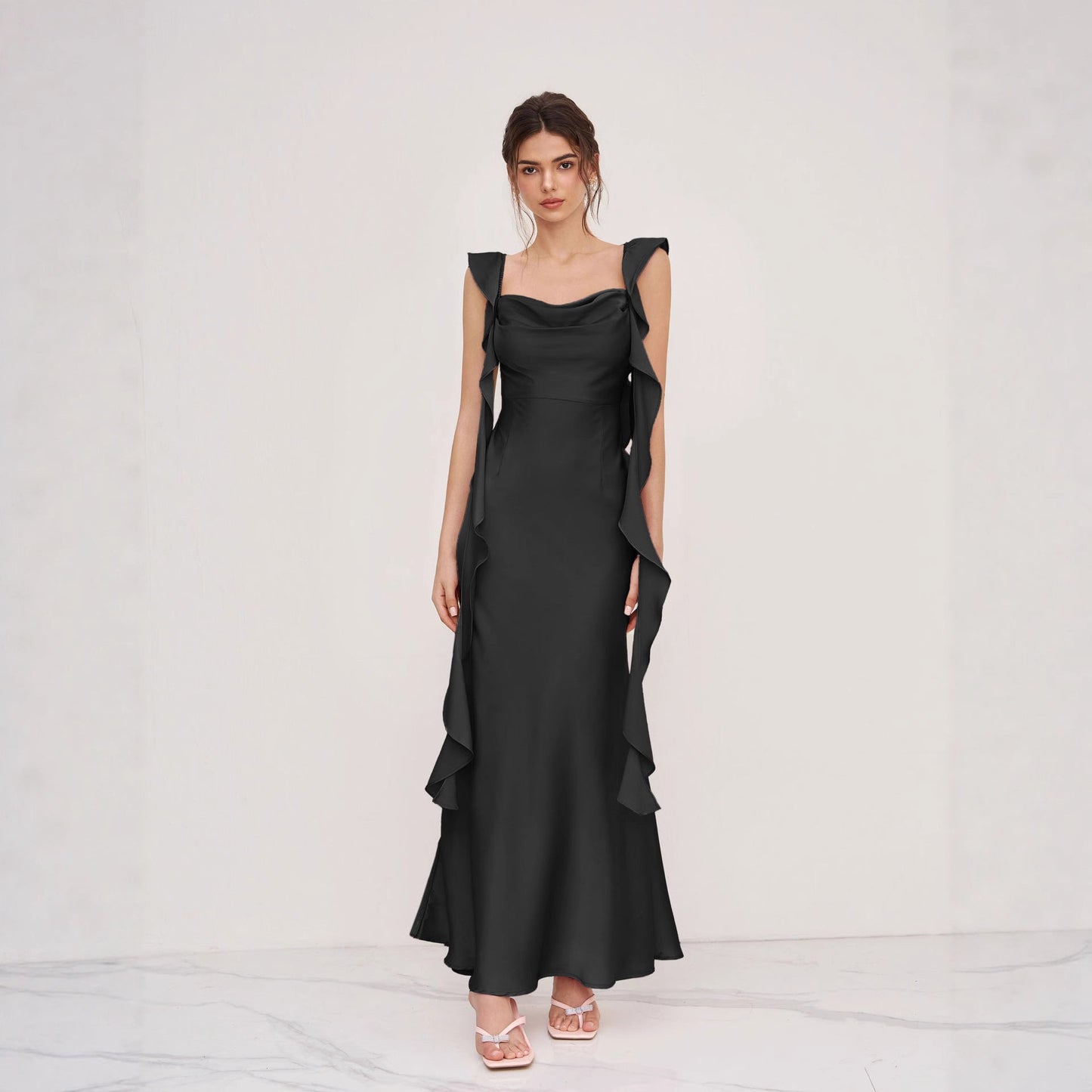Damen Abendkleid Asymmetrische Rüschen Norvielle