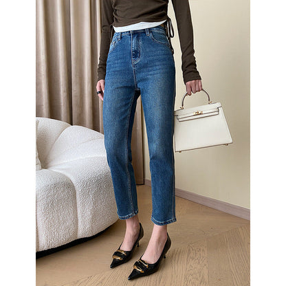 Damen High-Waist Jeans Klassischer Schnitt Umschlag-Saum