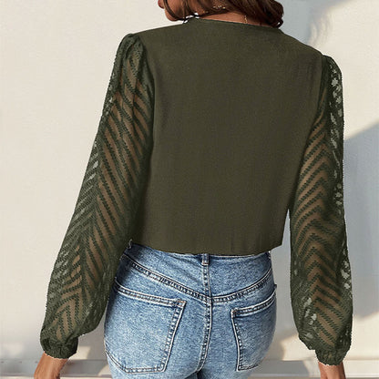 Damen Bodysuit Rüsche Transparent Ärmel Norvielle