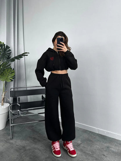Damen Hoodie Set Cropped Sweatpants Norvielle