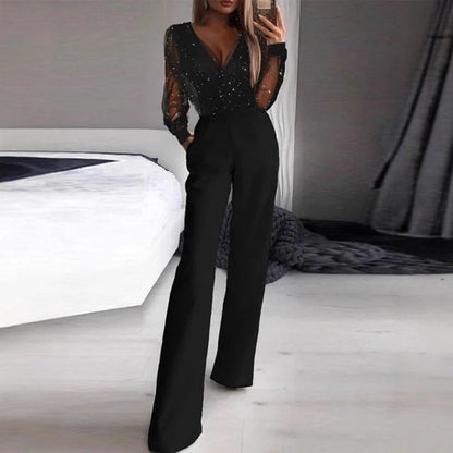 Damen Jumpsuit Elegante Bluse Transparent Schimmernd Norvielle