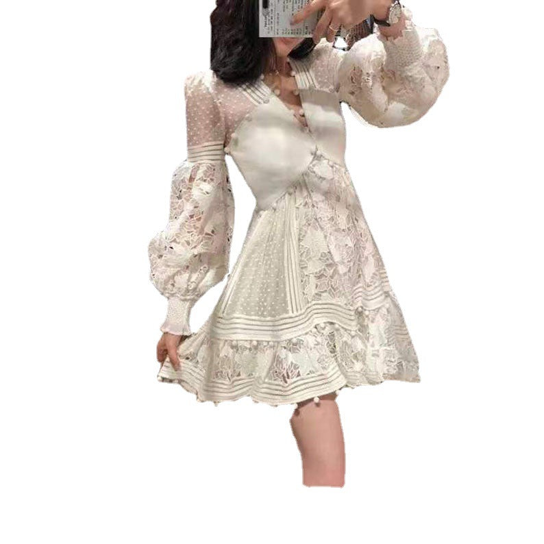 Damen Blumenkleid Rüschendetails Puffärmel Norvielle