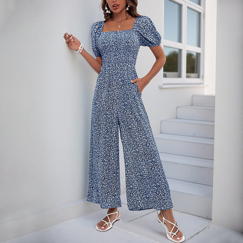 Damen Jumpsuit Elastischer Bund Puffärmel Norvielle