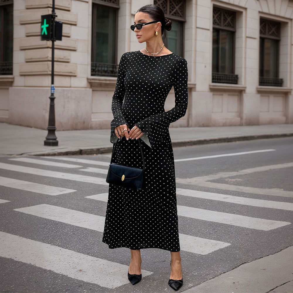 Damen Maxi-Kleid Punkte-Dessin Ärmel Norvielle - Norvielle