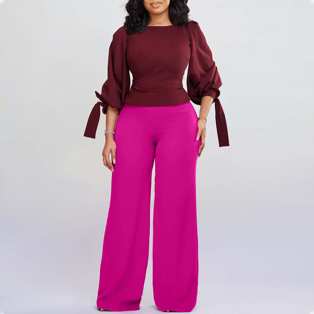 Damen Jumpsuit Trompetenärmel Bindeband