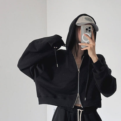 Damen Cropped Kapuzenjacke Elastisch Reißverschluss