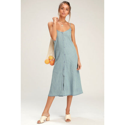 Damen Midi-Kleid mit Knöpfen und Spagettiträgern Norvielle - Norvielle