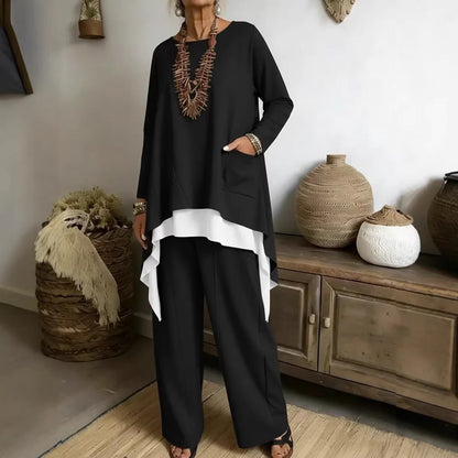 Damen Ensemble Asymmetrisches Oberteil Weite Hose Norvielle