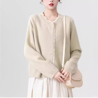 Damen Strickcardigan Feinripp mit Knöpfen Beige