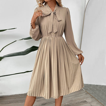 Damen Kleid Plissiert Mit Kragen Und Bindegürtel Norvielle