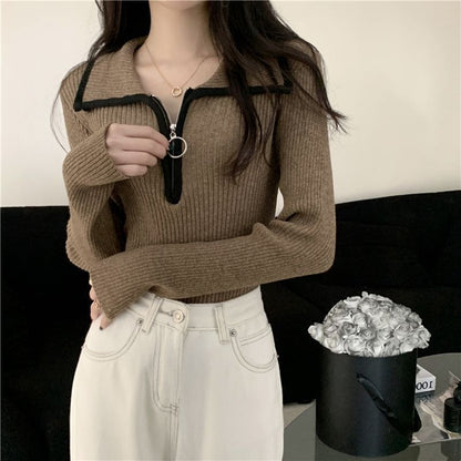 Damen Zip-Pullover Rippstruktur Norvielle