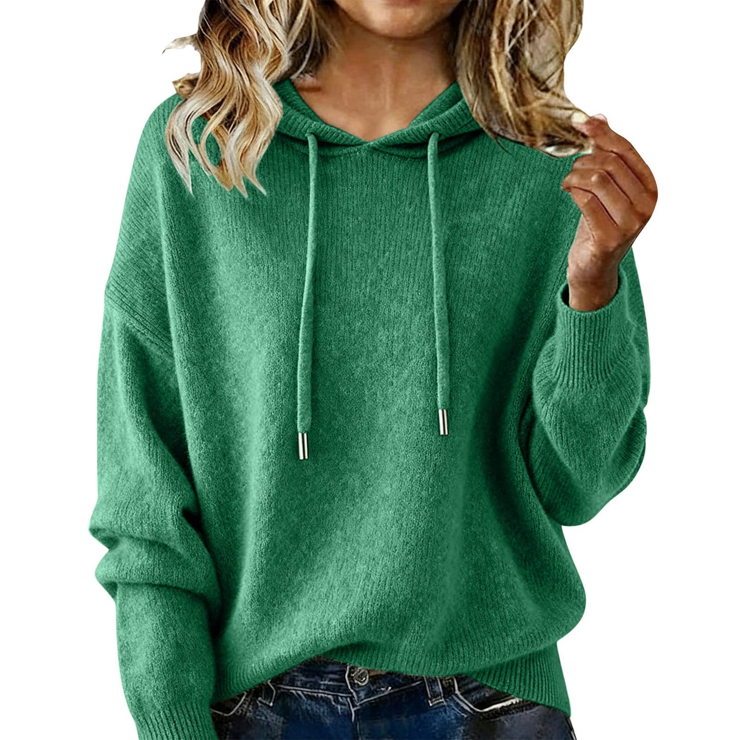 Damen Oversized Kapuzenpullover Texturiert Kordelzug Beige
