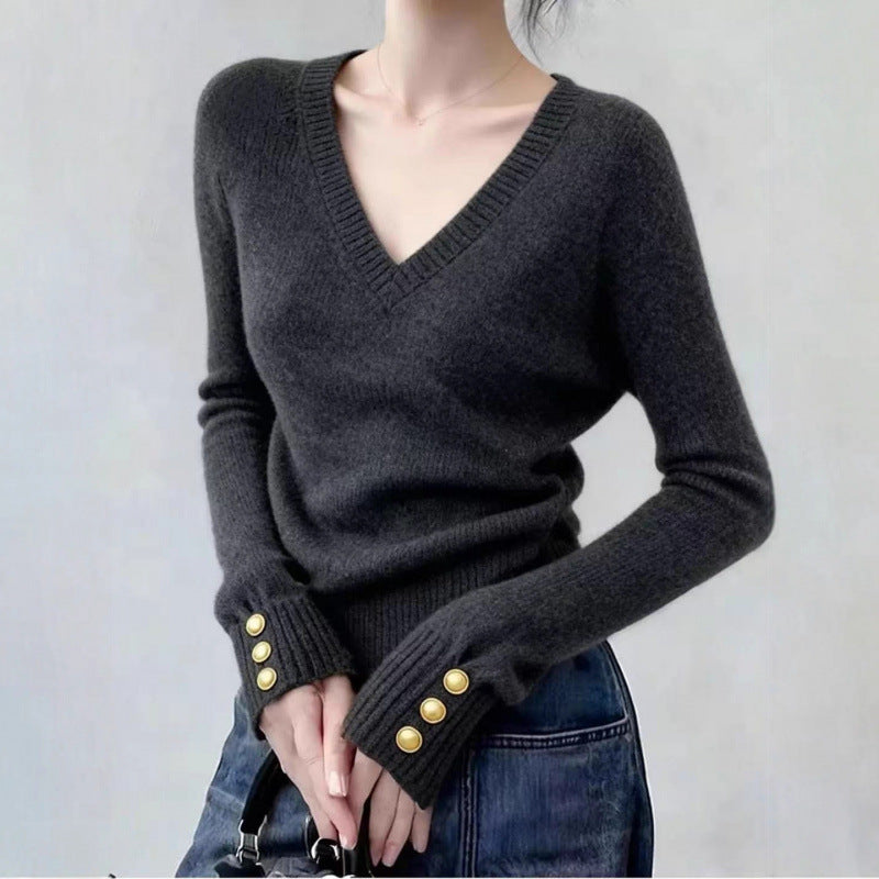 Damen Pullover V-Ausschnitt Fein Norvielle Elegantes Design