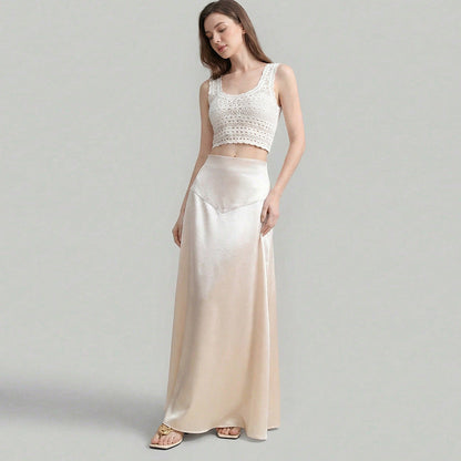 Damen Maxi-Rock Edelstoff Fließender Schnitt