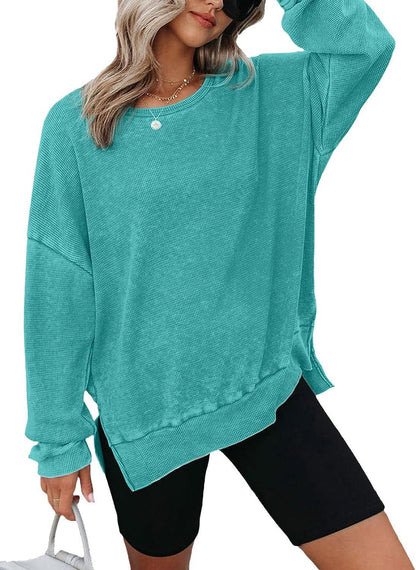 Damen Waffelpullover Mit Seitenschlitzen Norvielle