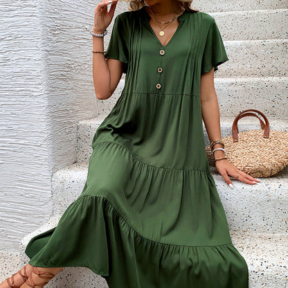 Damen Maxikleid Knopfleiste Voluminöser Rock Norvielle