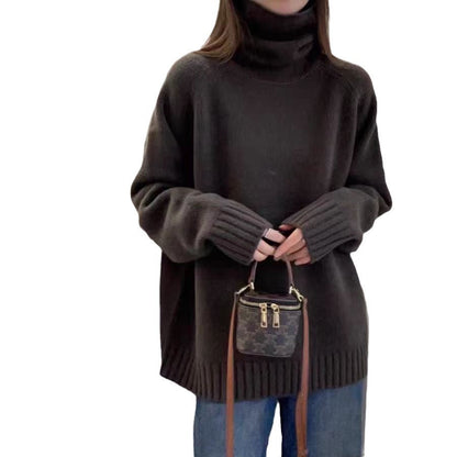 Damen Rollkragenpullover Oversized Strick Beige