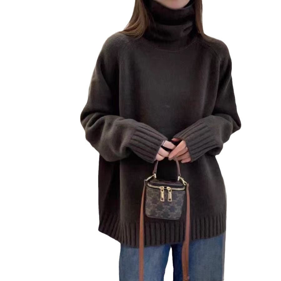 Damen Grobstrickpullover Stehkragen Seitenschlitzen Norvielle