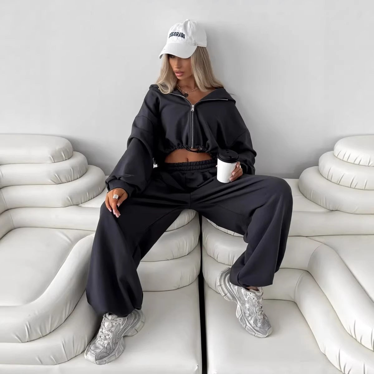 Damen Cropped Hoodie und Jogginghose Bequem Norvielle