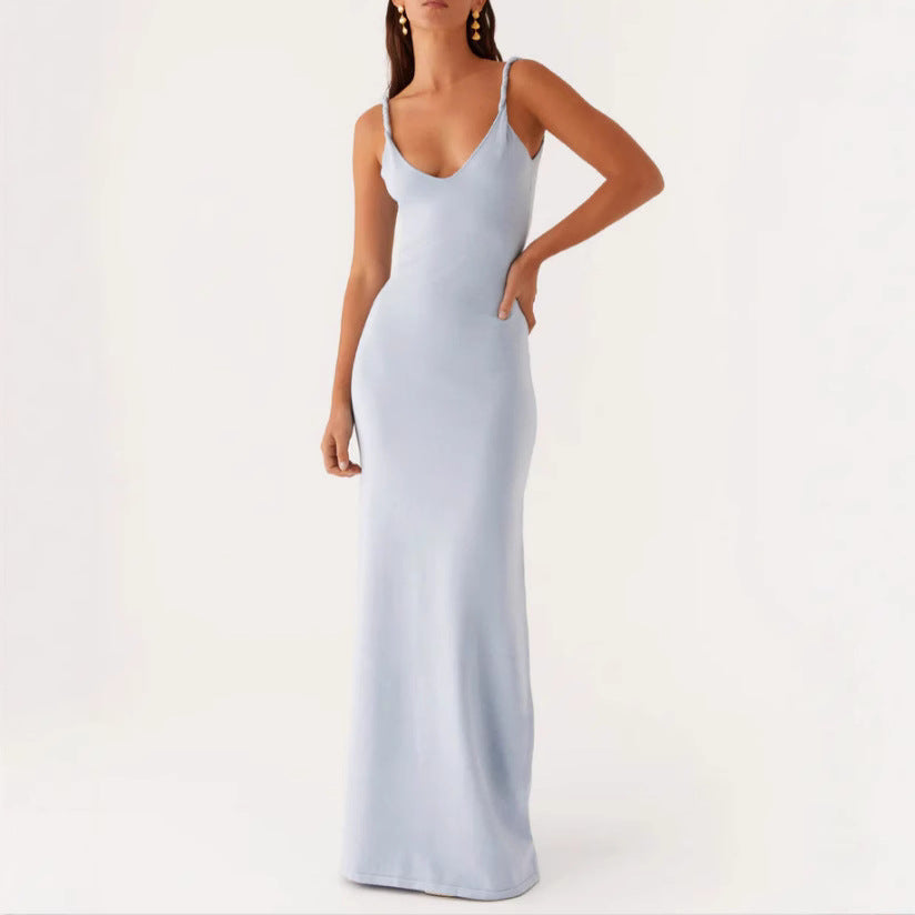 Damen Maxikleid Langarm Elastisch V-Ausschnitt Norvielle