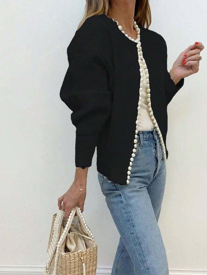 Damen Strickjacke Perlenakzente Lässiger Schnitt Norvielle