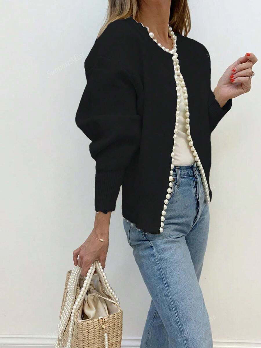 Damen Strickjacke Perlknöpfe Moderner Schnitt Norvielle